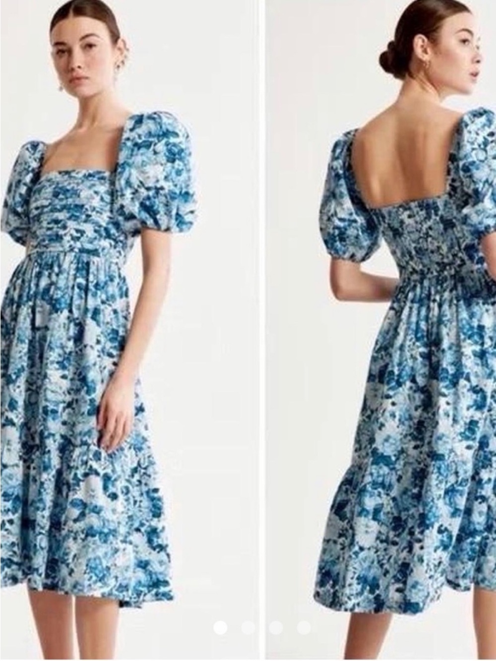 NWT Abercrombie and Fitch Blue Floral Puff Sleeve Midi Dress